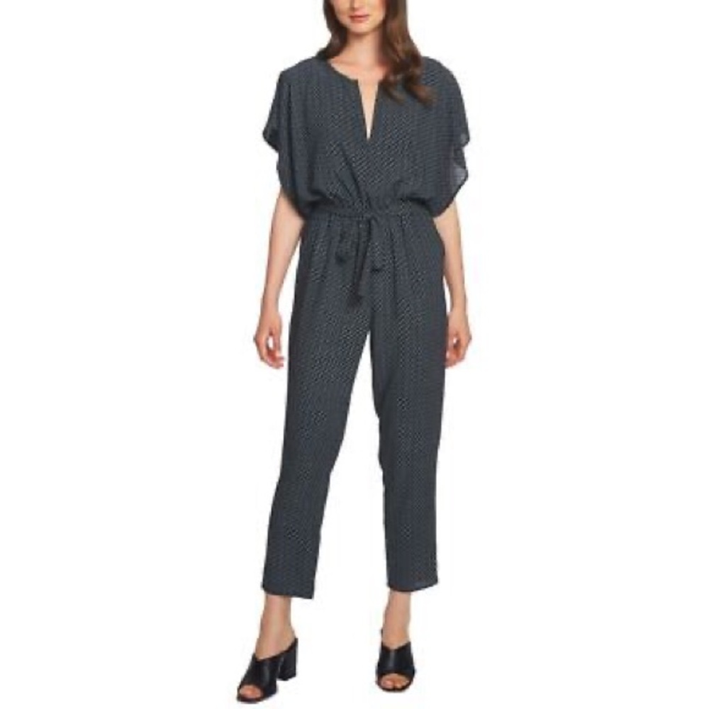 1 STATE Women's Black Multi Dash Print Flutter Sleeve Belted Jumpsuit XXL